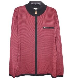Neve Mens Full Zip Wool Sweater XL Red Black Striped Mock Neck Cardigan Jacket